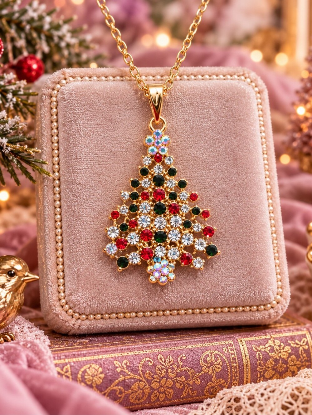 🎄Fun & Sparkly Gold Christmas Tree Pendant Necklace